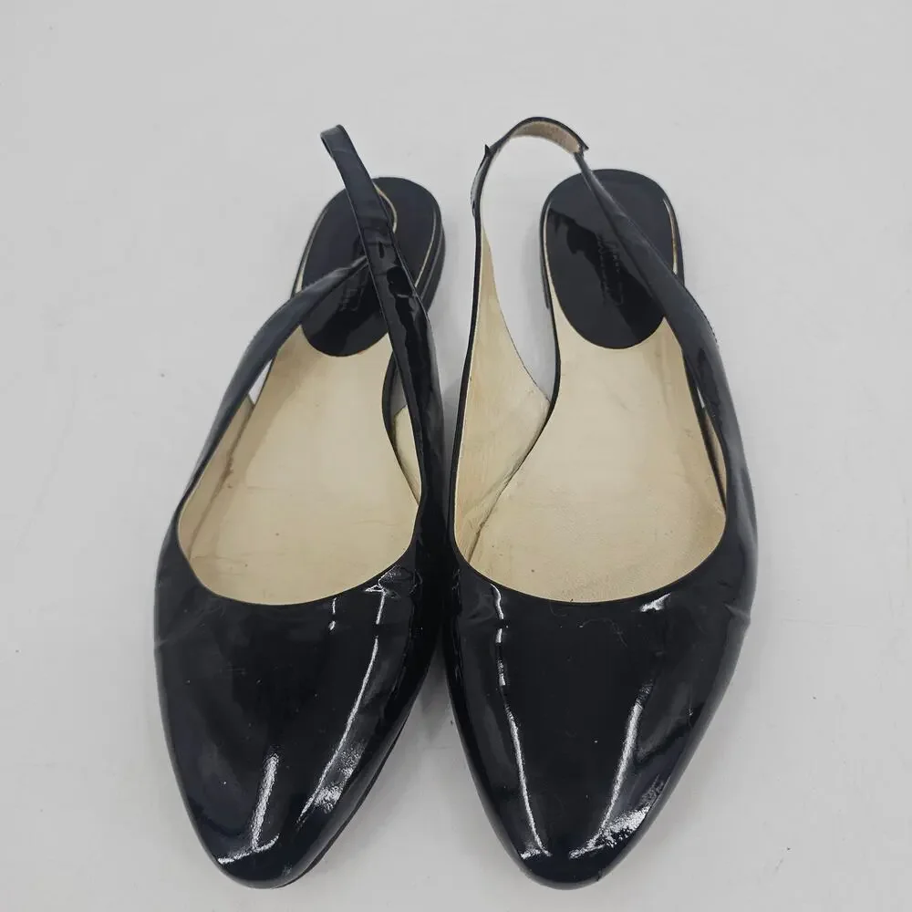 Vintage Jil Sander Black Patent Leather Almond Toe Slingback Flat Shoe EU 41 COA